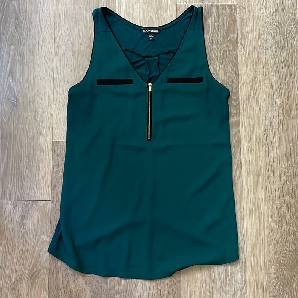 Express Women's Teal Zip-Neck Sleeveless Top